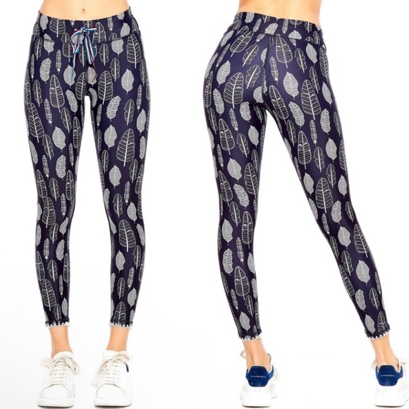 The Upside Gypsy Feather Midi Pant Cropped Drawstring Legging Navy White 8 - Picture 3 of 14